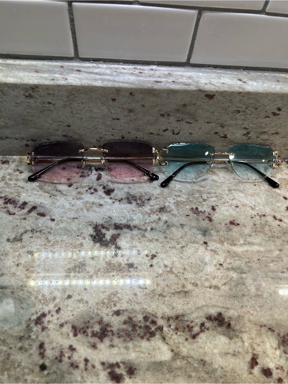 Others Follow Rimless Sunglasses in Pink and Teal Gradient